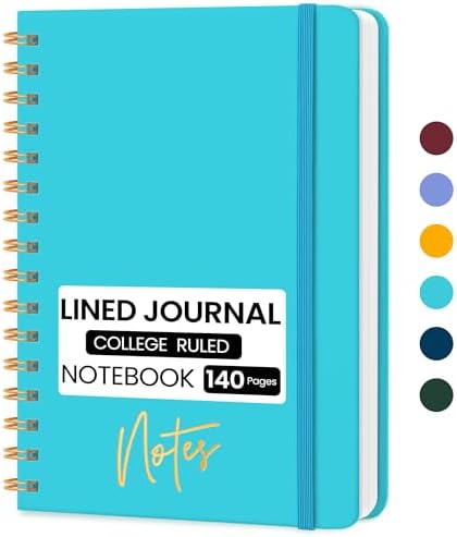 Lined Spiral Journal Notebook, A5 College Ruled Notebook for Note-Taking