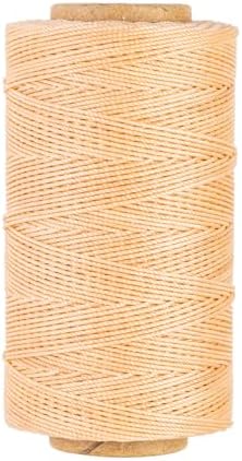Bonded 0.8mm Round Waxed Polyester Cord, 3-ply Wax Coated Thread, 197 Yards Stiff String for Heavy Duty Fabric, Leather Sewing, Book Binding, Upholstery Repair, and Macrame Jewelry - Beige