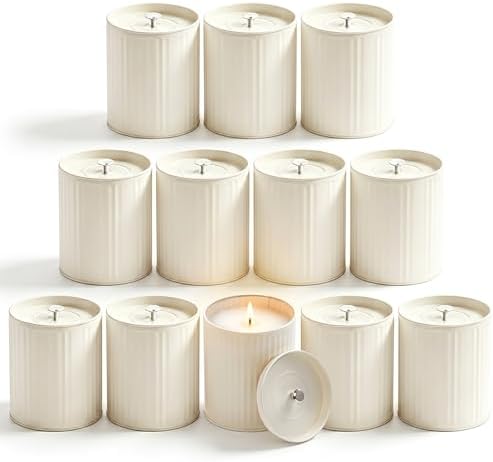 12-Pack 10oz Matte Cream White Candle Tins with Lids, Fluted Matte Finish DIY Candle Making Containers for Small Business and Beginners, Candle Jar Bulk for Scented Wax, Elegant Candle Gifting