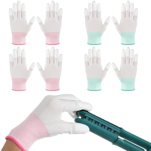 Tucnoeu 4 Pairs Heat Gloves for Hair Styling - Heat Resistant Gloves for Curling Iron & Wand, Nylon + PU, Green & Pink