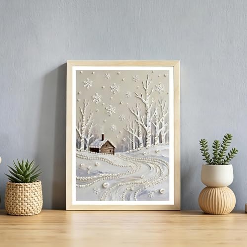 DIYBEADDOT Snow House Diamond Pearl Painting Kits for Adults,5D Snowflake Special Shape Diamond Art Pearl Painting Kits for Beginner,DIY Plastic Pearl Painting Kit for Home Decoration 12 × 16 inch