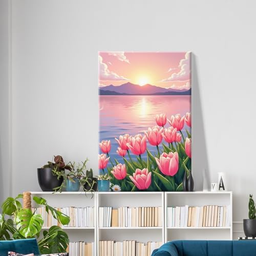 ATDMS Flowers Paint by Numbers Kit for Adults with Frame 8x12 Inch