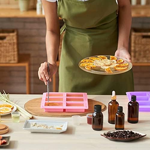 Bangp 4 Pack Silicone Soap Molds with 100pcs 3.5x5 inches Bags | Rectangle Soap Molds for Soap Making,6 Cavity Silicone Molds for Craft Soap,Chocolate,Jelly,Cake and Ice Cubes(Purple & Pink)