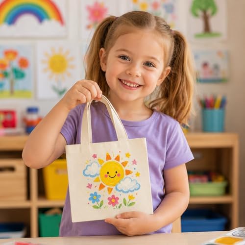 Blueweenly 24 Sets Paint Party Favors Mini Canvas Tote Bags Painting Kit 8" x 8" Color Your Own Canvas Tote Bag Decorating Kit with Paints Palette Brush Keychains for Kids DIY Art Party Classroom