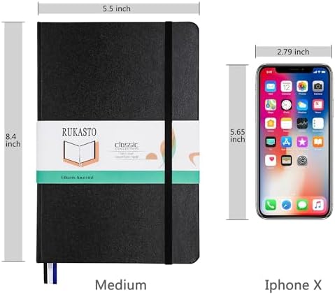 Hardcover Notebook Blank Journal Sketchbook for Drawing, Medium 5.5 by 8.4 Inch, 100 GSM Thick Paper (Black, Plain)