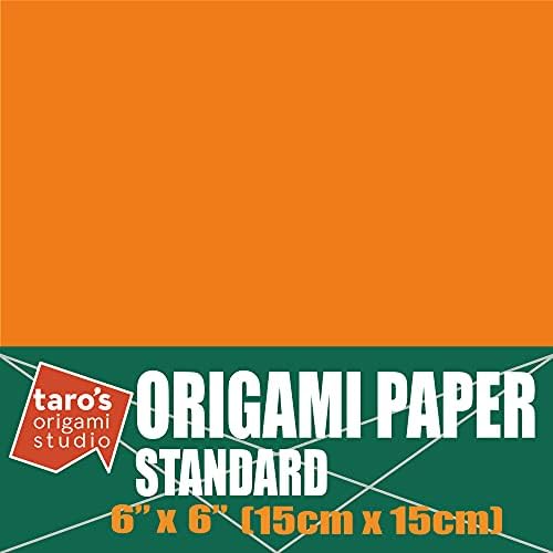 [Taro's Origami Studio] Standard 6 Inch One Sided Single Color (Orange) 50 Sheets (All Same Color) Square Easy Fold Premium Japanese Paper for Beginner (Made in Japan)