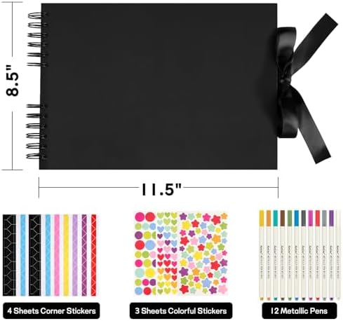 Mauproy 11.5 x 8.5 Inch Black Scrapbook Album, 80 Pages | Photo Album with Black Pages, Kraft Paper Hardcover Memory Book with DIY Accessories Kit for Birthday, Wedding, Travel