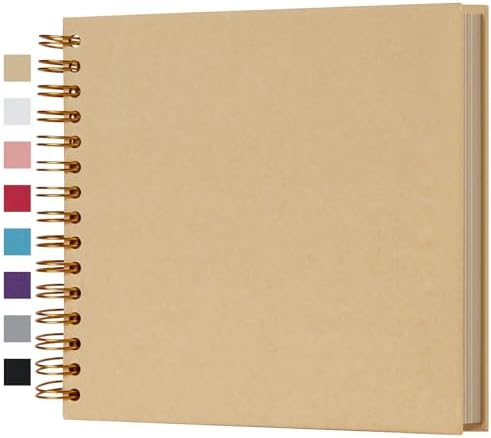 potricher 8 x 8 Inch DIY Scrapbook Album 80 Pages with Kraft Paper, Yellow | Thick Kraft Paper Scrap Book Photo Albums, Memory Book for Wedding, Anniversary, Baby, Family, Travel, DIY Projects