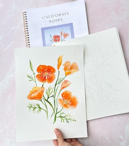 Floral Watercolor Workbook for Beginners with Cotton Cold Press Watercolor Paper, Pre-Outlined Designs, Step-by-Step Instructions & Online Videos – Premium Botanical Art Book for Adults & Gifts