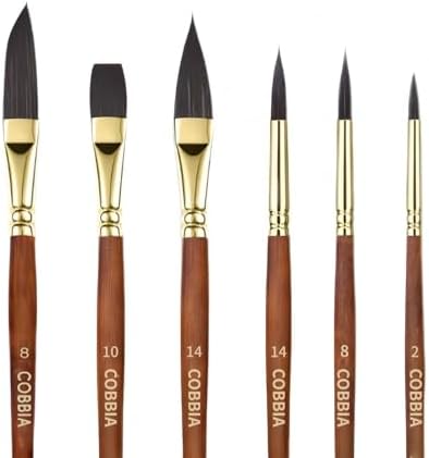 Watercolor Brushes, Paint Brushes for Artists 6pcs - Pointed Rounds Cat Tongue Oval Wash Dagger for Watercolor Gouache Acrylic Inks Painting