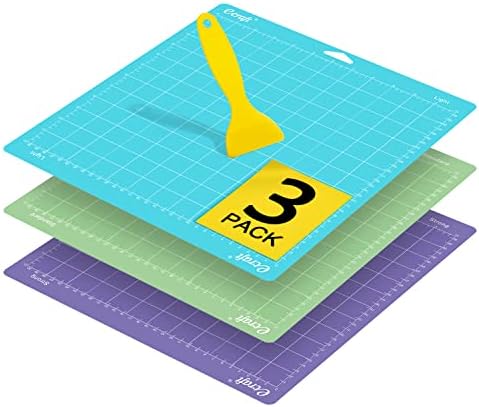 Ecraft 12x12 Cutting Mat 3-Pack, Strong/Standard/Light Adhesive, Compatible with Cricut Maker 3/Maker 4/Maker/Explore 3/4/Air 2/One, Variety Adhesive Sticky Cutting Mats Accessories