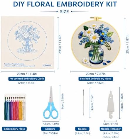HRTHRT Embroidery Kit for Beginners, Flower DIY Craft Set with Hoop