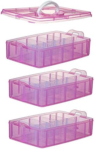 Sooyee Bead Organizer, 3-Tier Craft Storage Container, Pink