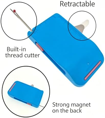 Sewing Seam Guide & Ripper–Multi-Functional Tool, Easy Seam Allowance & Stitch Removal, Magnetic Sewing Machine Sleeve Tool with Needle Threader, Dual-Scale Hemmer Guide Foot for Line (Blue)