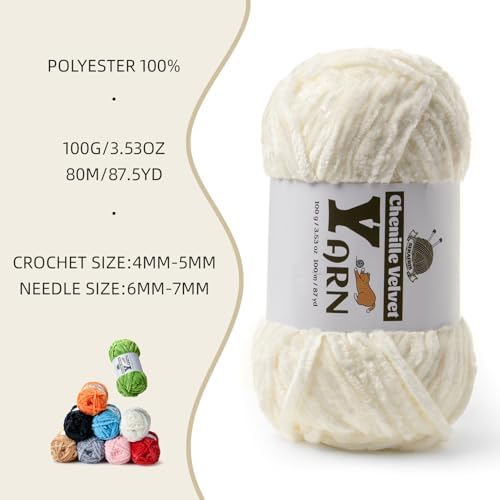 Chenille Crochet White Yarn 2 Pack
