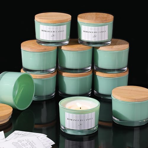 12 Pcs 4 oz Green Glass Candle Jars with Lids& Labels for Candle Making