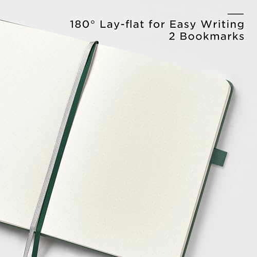 &And Per Se Dotted Notebook with Pen, A5 Hardcover Dotted Journal, 160 Pages 100GSM Thick Paper Dot Grid Journal with Fineliner Pen (Green)