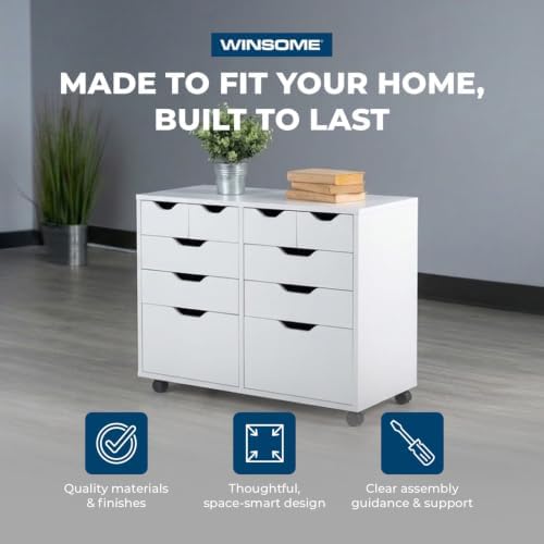 Winsome Halifax Tall Mobile Storage Cabinet, White, 2 Door 4 Drawer