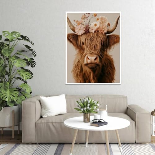 Canrichshop Cow Adult Paint by Number Kits,Highland Cow DIY Acrylic Painting by Numbers Without Frame,Easy Oil Adult Paint by Numbers on Canvas for Decor 16x20inch