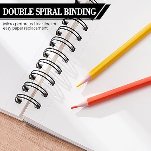 Sketch Book with 12 Colored Pencils, Spiral Bound, 9 × 12 in, 90 Sheets | 100gsm Acid-Free Paper, Hardcover, Perforated Pages, for Colored Pencils, Charcoal, Crayons And Gel Pens