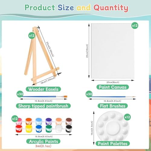 120pcs 8x10 Inch Painting Supplies Kit, 12 Colors Mini Acrylic Paint Set