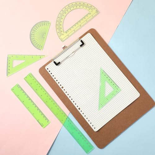 Tenare 6 Pcs Math Geometry Ruler Set, Protractor Triangle School,Green