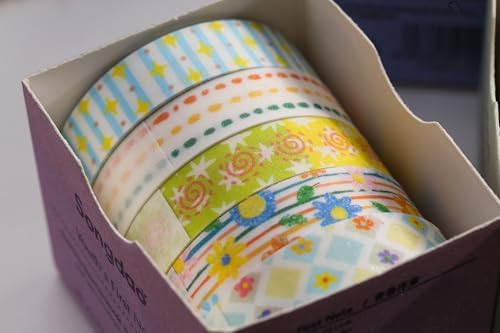 Cute Pattern Washi Tape Set 5 Rolls Glitter Cover Decorative Wide Kawaii Masking Tapes for Arts, DIY Crafts, Journals, Planners, Scrapbook, Wrapping (8 Retro Pop)