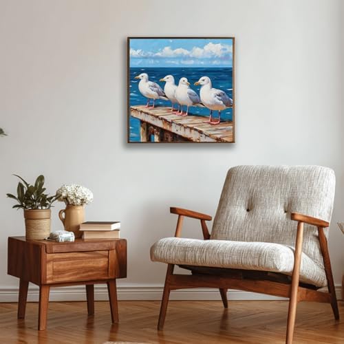 Reivworl Framed Seagull Paint by Numbers Kit for Adults Beginner 10×10 inch