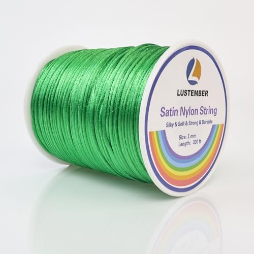 LUSTEMBER 330 Feet Satin Nylon String, 1 mm Silky Smooth Durable Nylon Cord for Jewelry Making, Bracelets, Beading, Necklaces, Macrame, Kumihimo, Rattail, and Chinese Knot Craft