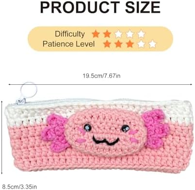 Axolotl Crochet Kit for Beginners, Learn to Crochet Pencil Bag Starter Set with Video Tutorial & Crocheting Manual, Easy Yarn Knitting Kit for Adult, DIY Amigurumi Birthday Xmas Gift Idea