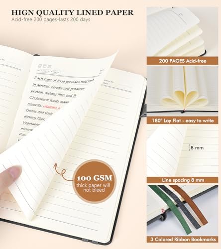PERCUN Lined Journal Notebook 200 Pages Hardcover Leather Journal 5.9"x8.5" | A5 writing journal for women, men, business, travel, school, college ruled pages, daily diary