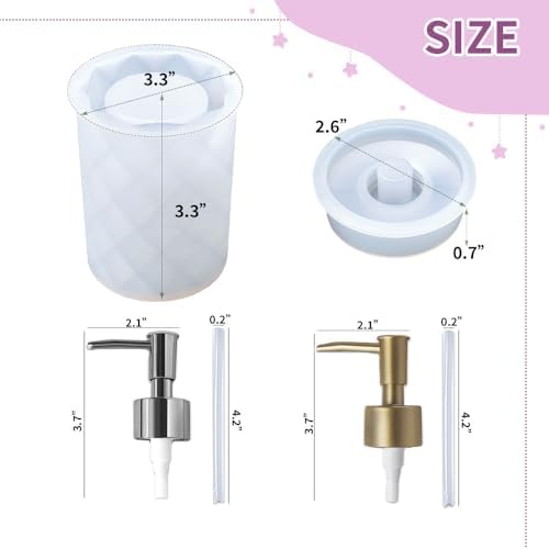 BIGEBO Pump Bottle Resin Mold, Perfume Bottle Silicone Molds Pump Bottles Mold for Soap Shampoo Lotions and Creams (Cylinder)