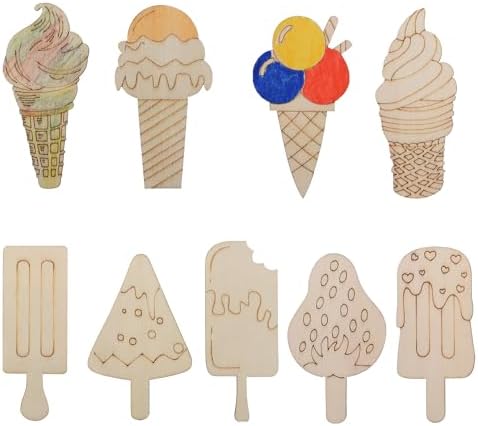 54PCS Unfinished Blank Wooden Ice Cream Cutouts Craft for Kids | suit for Children's Painting DIY Room Decoration Gift Giving Surprise (54Ice Crean)