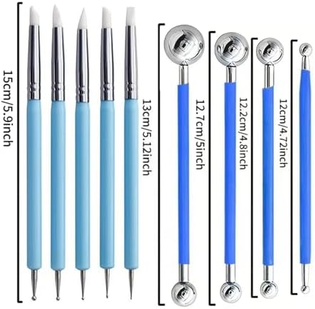 9Pcs Clay Sculpting Tool Set, Blue Dual-Ended Silicone Clay Brushes & Ball Stylus Tools, Professional Polymer Clay Kit for Sculpting, Texturing & Detailing, Ideal for Pottery, Ceramic & DIY Crafts