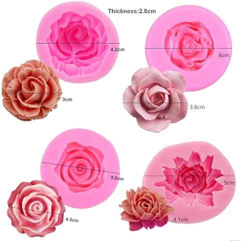 4pcs Rose Flower Combo Fondant Silicone Cake Sugarcraft Molds Handmade 3D Cavity Flower Cake Resin Mold Crafting Candy Chocolate Cupcake Kitchen Baking Tools