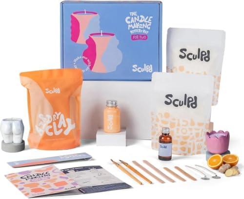 Sculpd Candle Making Kit, Air Dry Clay, 2 Candles Orange & Ginger Fragrance