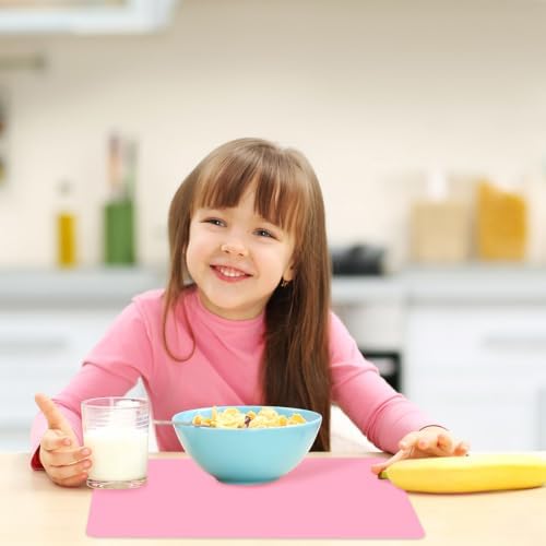 Silicone Mat for Crafts Kids Dinner Placemat Desk Countertop Protector Heat Resistant Baking Mat Reusable Dough Rolling Pad Fondant Mat, Pink Silicone Table Mat, (15.7 x 11.8 inches)