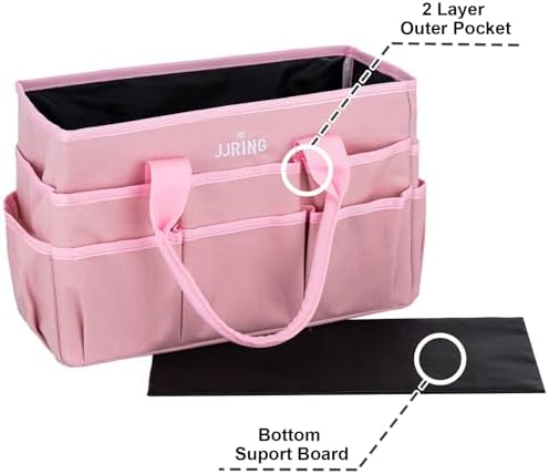 JJRING Craft Tote Bag Organizer For Art Storage With Multiple Pockets, Pink