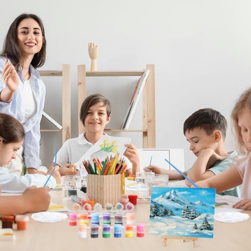 Qilery 24 Set 6 x 8 Inch Mini Canvas Boards and Easel for Painting, Acrylic Paint Strips, Palettes, Brushes, Canvases Painting Kits for Kids Adults Artists Beginners Oil Acrylic Painting Party Favors