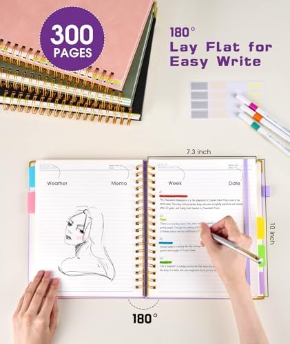 Hardcover Spiral Notebook journal with Removable Dividers Tabs, 300 Pages Leather 5 Subject Notebook College Ruled, 8"x10" Large B6 Notebooks for Work School Note taking, Lined Journal for Women,Navy