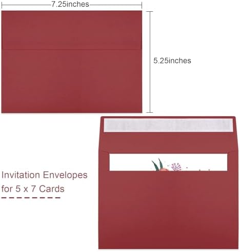 50 Packs Wine Red 5x7 Envelopes 5x7, Deep Red Color A7 Envelopes, Burgundy Invitations, Photos, Greeting Cards, Mailing