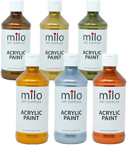 milo Metallic Acrylic Paint Set, 6 Metallic Colors, 8 oz Bottles