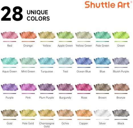 Shuttle Art 28 Metallic Brush & Fine Tip Acrylic Paint Markers