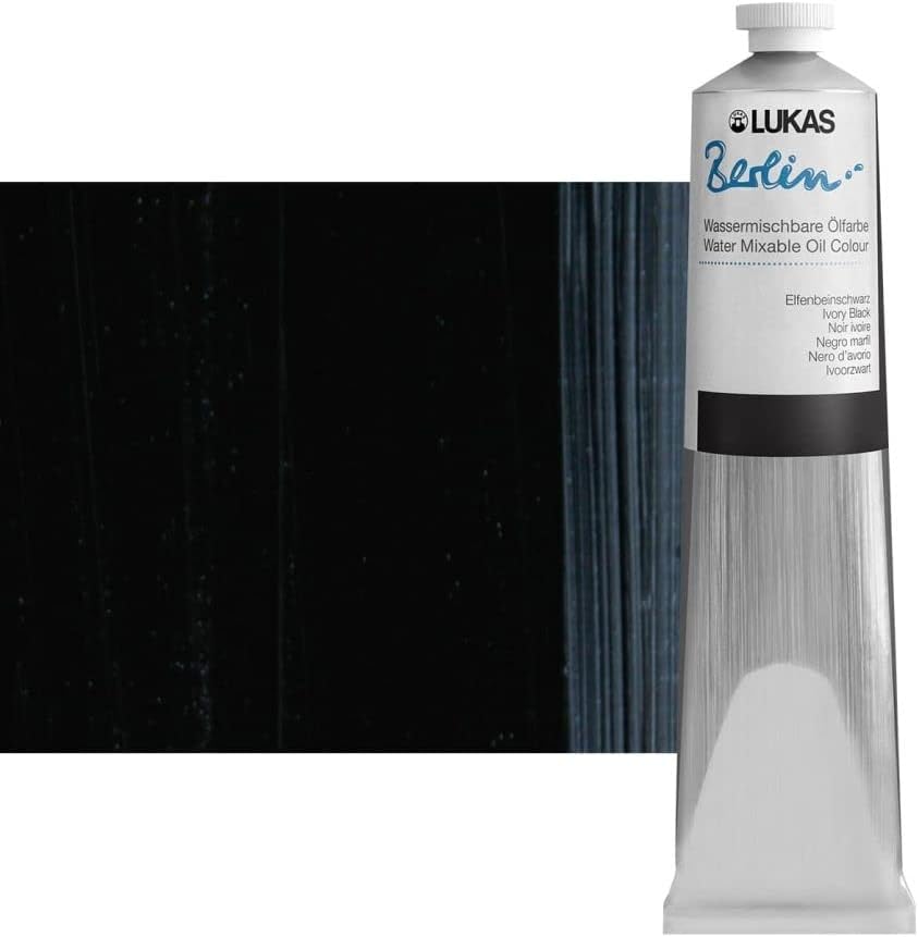 Lukas Berlin Pro Artists Water Mixable Oil Paint 200 ml Tube Ivory Black, Water Soluble, Lightfast Pigments, Quick Drying, Easy Clean-Up, Eco-Friendly, Professional Quality, 40 Color Range