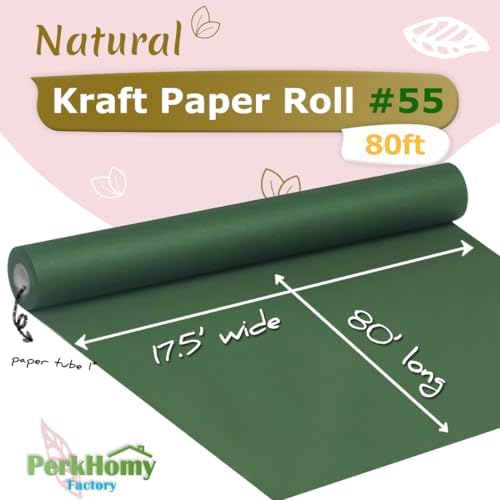 PerkHomy Dark Green Kraft Paper Roll 17.5" x 960" (80') for Gift Wrapping Bouquet Flower Art Painting Craft Writing Packaging Shipping 80GSM 55LB (Dark Green, 17.5" x 80')