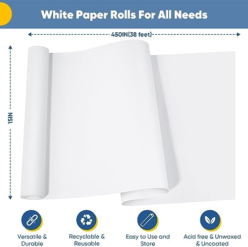 White Wrapping Paper Craft Kraft Paper Roll 15" x 450",Bulletin Board Paper