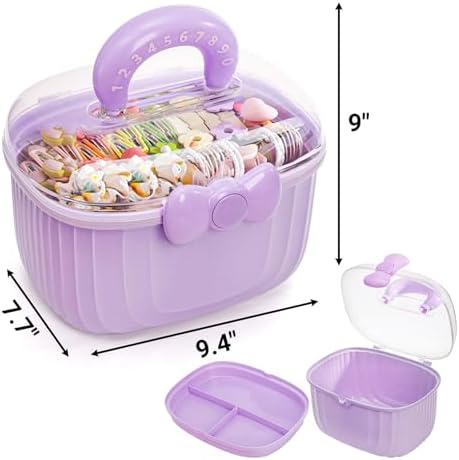 Noamus 10" Multipurpose Storage Box with Removable Tray, 2 Layer Cute Hair Accessories Organizer, Clear Plastic Folding Craft Case for Headbands, Sewing, Clips Ties Supplies, Purple