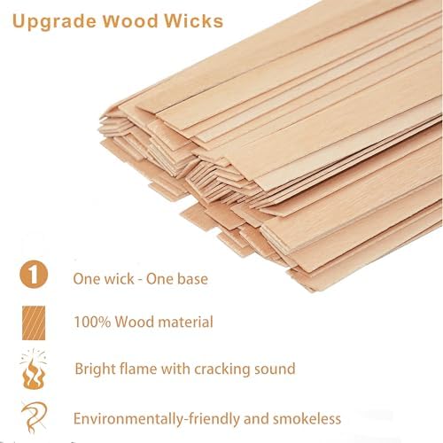200 Pcs Thicked Wood Candle Wicks for Candle Making, 5.1 X 0.51X 0.06 Inch Upgrade Wood Wicks, Wooden Wicks Box Includes Iron Stander, Glue Dot, and Warning Labels (50 Sets)
