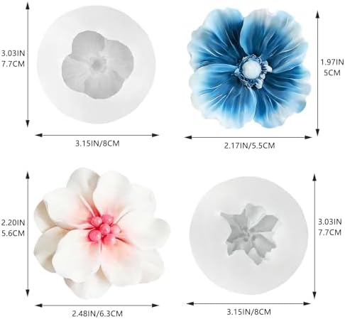 2 Pack 3D Flower Silicone Candle Molds Camellia Poppy for Soap Resin Crafts