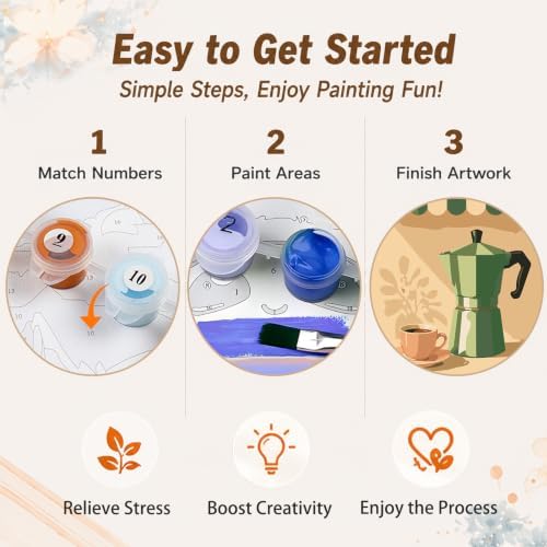 4 Pack Framed Paint by Numbers Kit for Adults, Leisure Time, 8x12 inch | Paint by Number for Adults, Beginner Friendly, Framed Canvas, Easel Included, Fun and Relaxing, Gifts Box, Home Wall Decor